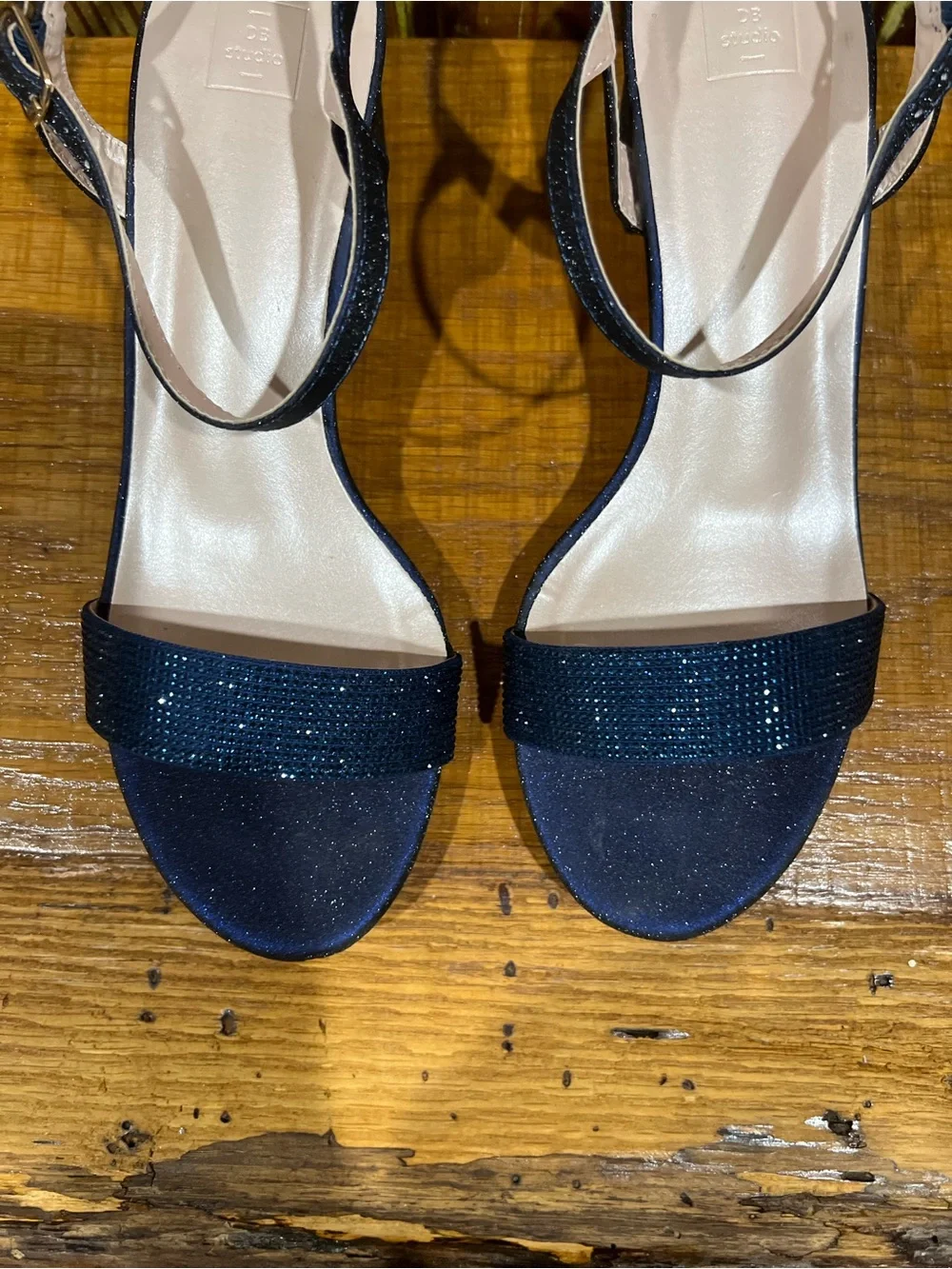 Sparkle Navy Ankle-Strap Block Heel Sandals